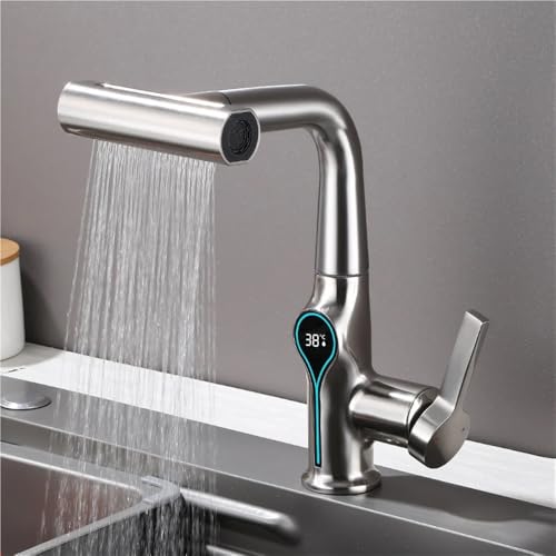 Robinet cascade affichage digital avec douchette pour lavabo moderne - 3