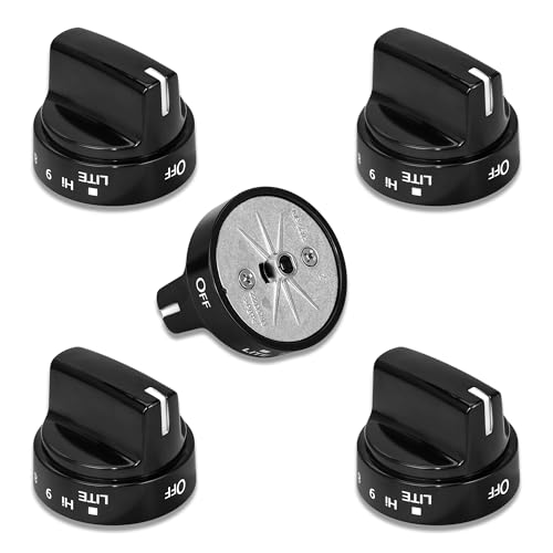 Image of Upgraded WB03X24759 Stove Knobs Compatible with GE Gas Range Oven Knob, JGB645DEK1BB, JGB645DEK2BB, JGB660DEJ1BB, Surface Burner Cooktop Control Replacement KIP 5G92, 222D5793-5 Pack Black