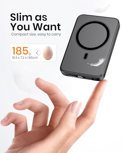 A ADDTOP Magnetische Power Bank 10000mAh - PD 20W Schnelllade Powerbank with USB-C In&Out, Slim Wireless Ladegerät Externe Handyakkus with LED Display für iPhone 17/16/15/14/13/12/Pro Max 6