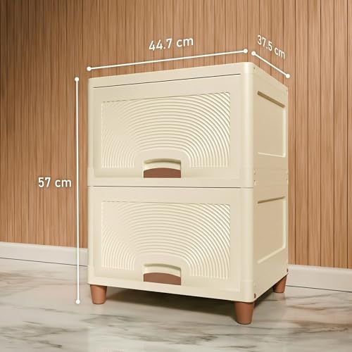 Image of Amazon Basics Multi-Purpose Large Organizer | Modular Storage Box for Clothes, Kitchen, Bedroom & Living Room | Stackable Rack, Space-Saving Wardrobe Cabinet (Off White), 2 Piece, 37.5LX44.7WX27H cm