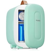 Mini Fridge 5 Liter/6 Cans, Small Fridge for Bedrooms, Cooler and Warmer, AC/DC Power, Portable for the Office, Bedroom, Car, Travel, Cosmetics/Makeup/Skincare, Green