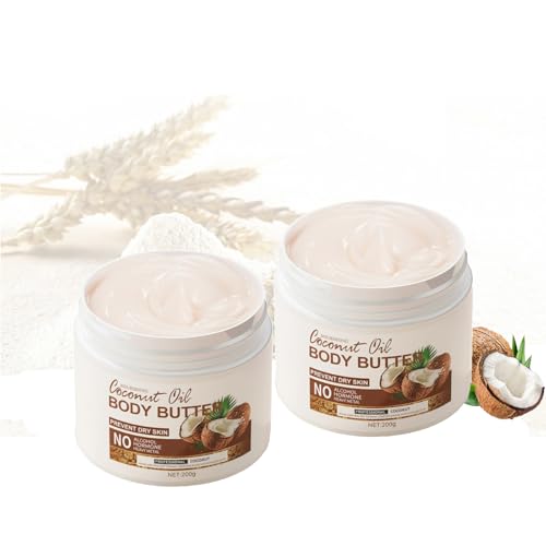 2 unidades de manteca corporal de coco, manteca corporal natural vegana, cuidado hidratante intensivo como loción corporal y cuidado de la piel, crema corporal suave, calma la piel seca y áspera, para