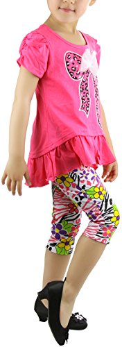 Image of ToBeInStyle Girl's 2 Piece Outfit Top & Leggings Set Casual Graphic Shirt Capri Pants