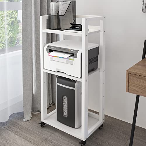 Natwind 3-Tier Movable Printer Stand With Storage Rolling Floor-Standing Deskside Shredder Computer Host Stand Adjustable Storage Shelf Rack On Wheels For Office Supplies Fax Scanner File Book (White) #TOP28