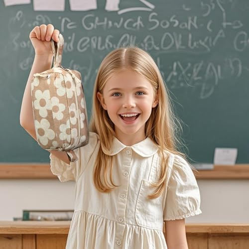 Image of Bluboon Big Capacity Pencil Case Pencil Pouch Pen Case School Supplies Cute Pencil Box Pencil Bag for Teen Girls Boys Women Man (Flower Brown)