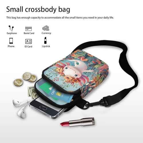 Image of Xpyiqun Axolotl Crossbody Purse for Women Floral Cross Body Pouch Cell Phone Wallet Small Canvas Sling Shoulder Handbags Mini Travel Messenger Bags Roomy Zipper Pockets Work Satchel