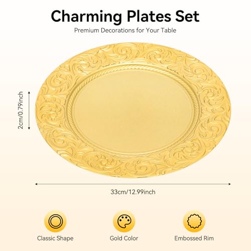 100 Platos Cargadores Plásticos Redondos Dorados 13 Pulg miniatura 2