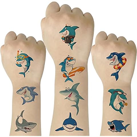 SIX VANKA (Pack of 10 Sheets) Shark Waterproof Temporary Tattoo Stickers for Kids Boys and Girls, Party Favors Decorations Cover