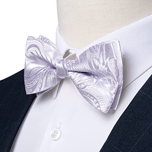 Image of DiBanGu Paisley Pre-Tied Bow Ties for Men Silk Adjustable Bowtie and Pocket Square Cufflinks for Wedding Party