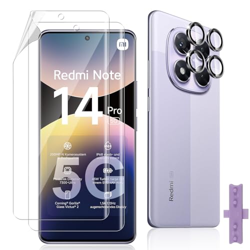 Datree 2 Stück für Xiaomi Redmi Note 14 Pro 5G/Poco X7 5G TPU Schutzfolie, 1 Stück Kameraschutz für Panzerglas, Kratzfester Schutz, HD Displayschutzfolie, TPU-Folie HD Displayfolie