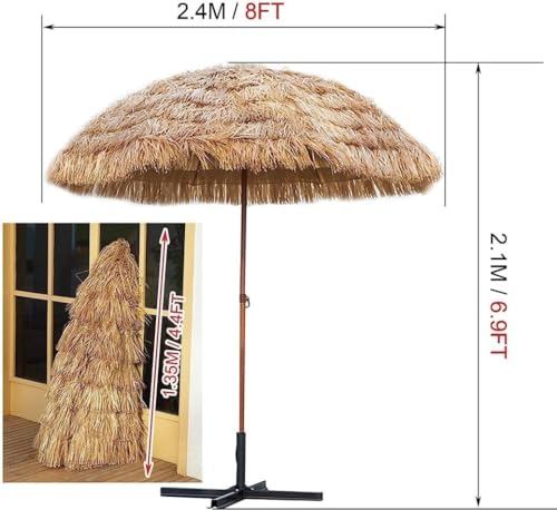 Parasol redondo de brezo artificial de 2.4 metros con sistema basculante para jardín 6
