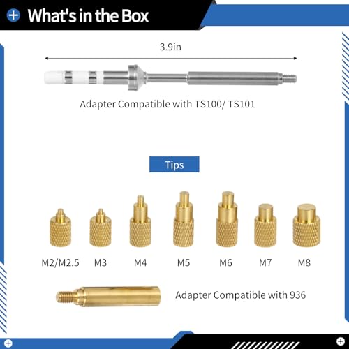 Image of Soldering Adapter and Tips Set, Soldering Iron Tips Screw-in Set, Soldering Iron Heat Set, M2 M2.5 M3 M4 M5 M6 M7 M8, 3D Printing Supplies, Compatible with TS100 TS101 Pine64 936 Soldering Pen