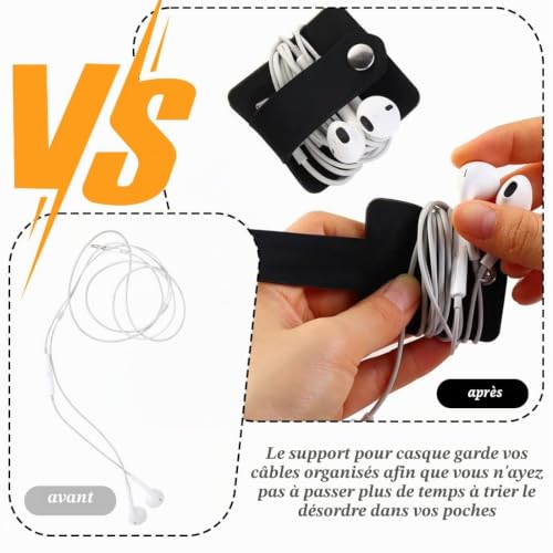 DOKRIN Enrouleurs de câbles électriques,4 serre-câbles en silicone avec enrouleurs encliquetables et attaches de rangement pour câbles de bureau – vue 2