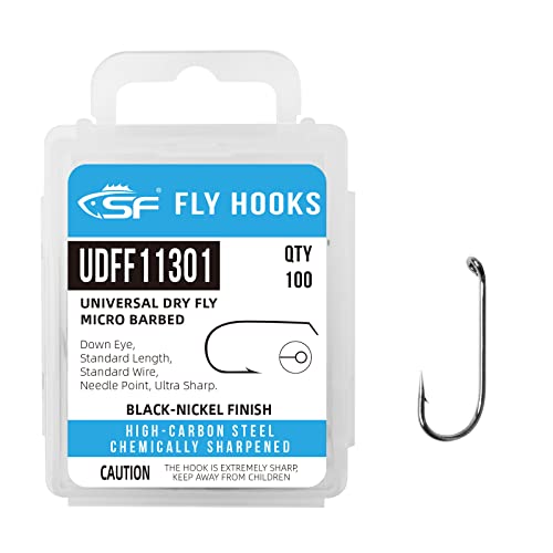 Image of SF #12 Universal Standard Dry Fly Tying Hook Ultra Sharp Micro Barbed Black Nickel High Carbon Steel for Traditional Dry Flies with Mini Box 100Pcs