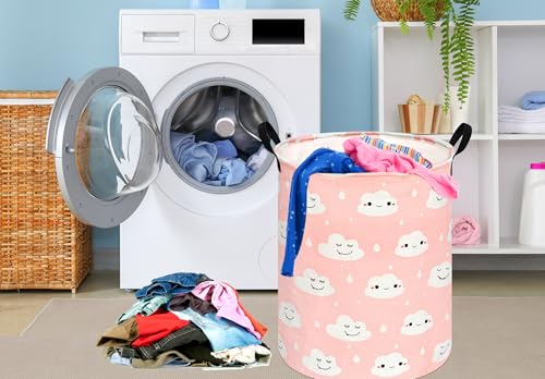 Image of Kids Laundry Hamper Clothes Gift Basket Storage Laundry Baskets Organizer Bin with Handles for Nursery Room (Smile)