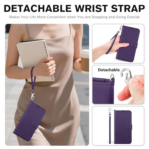TUCCH Case Wallet for iPhone 17 (6.3") 2025, Wrist Strap, Stand, RFID Blocking, 4 Card Holder, TPU Shockproof Inner Shell, PU Leather, Magnetic Closure Folio Protective Cover, Deep Purple by TUCCH - Image 5