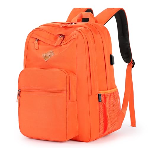 Image of ZORFIN 36L Backpack for College, and Travel: Water Resistant Bookbag with 8 Compartments - Tangerine