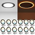 Amico 12 Pack Black 6 Inch 5CCT LED Recessed Ceiling Light with Night Light, 2700K/3000K/3500K/4000K/5000K Selectable Ultra-Thin Lighting, 12W=110W, 1100LM, Dimmable Canless Wafer Downlight - ETL&FCC