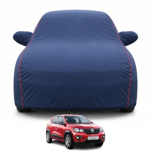 Image of Premium Car Cover for Renault's kwid 2015-2018 Models | Waterproof, UV & Dust Protection | Mirror & Antenna Pocket | Triple Stitched, Soft Inner Lining, Belt & Buckle (Navy Blue)