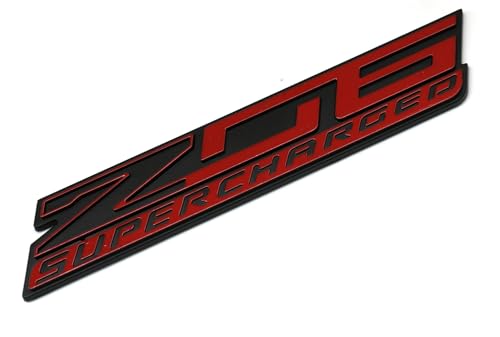Image of 2Pcs New Z06 Blown Supercharged Engine Emblems 3D Badges Nameplate Compatible with Chevy Corvette (Black Red)