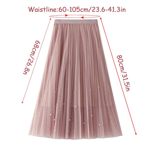 Women's High Waist Flowy Pleated Maxi Skirt Women's Tulle Skirt Elastic Layered Pleated Mesh Flowy A-line Midi Skirt, Grey3