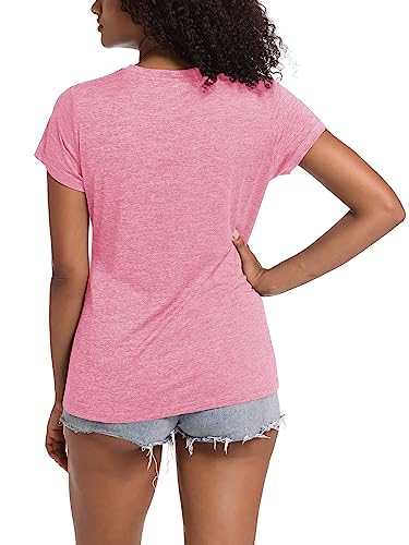 Magcomsen Women's Shirts Beach Shirts Short Sleeve V Neck Fitness Shirts Yoga Tops Running Shirts For Women Pink #TOP1