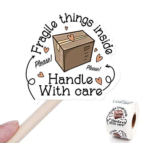Fragile Things Inside Handle with Care Stickers - Thank You, Handmade, Small Shop, Envelopes Stickers - 500 Labels Per Roll