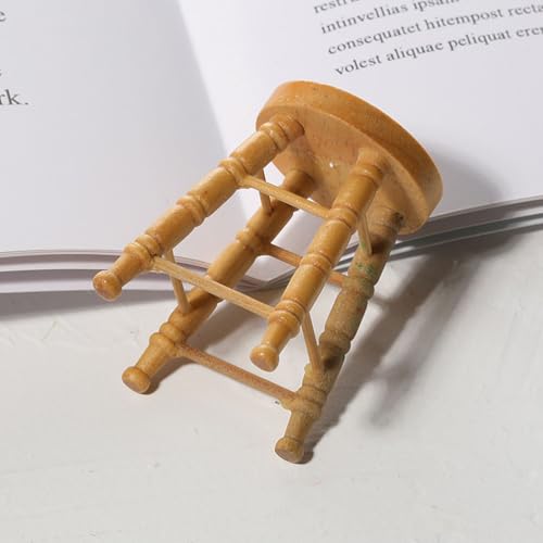ERINGOGO 8 Pcs Dollhouse Stool Dollhouse Chairs 1 12 Miniature Round Stool Round Doll Bar Counter Chair Ornament Photo Prop Kids Wooden High Furniture Child - Thumbnail 5