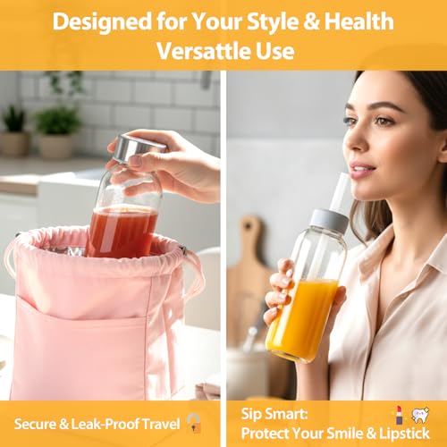 Sursip 10 oz Glass Juice Bottles, 8 Pack with Stainless Steel Lids – Reusable Small Glass Bottles for Smoothies, Iced Tea & Milk – Leak-Proof, BPA-Free, Dishwasher Safe - Image 6
