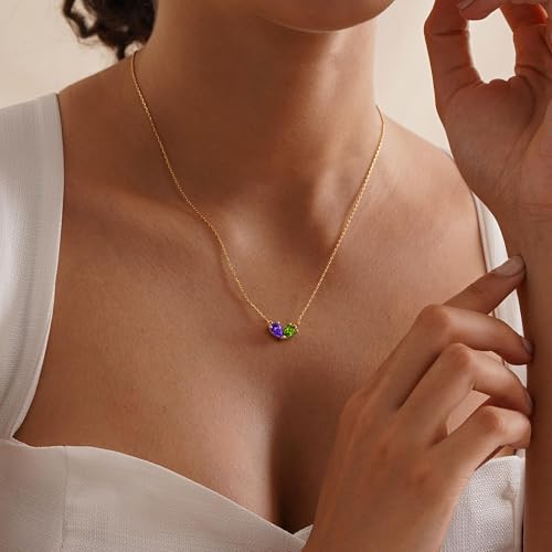 Turandoss Gifts for Her Teen Girls Kids - February August Birthstone Necklace for Women, Created Amethyst, Peridot Necklace Pear Birthstone Necklaces, 14K Dainty Gold Plated Necklaces by Turandoss - Used condition - Image 2