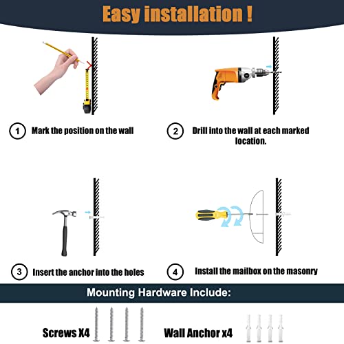Pyoimmne Stainless Steel Mailbox, Large Capacity Wall-Mount Mailbox, Locking Mailbox With Key Lock, Modern Mailboxes For Outside With Newspaper Holder - Rust Proof, Waterproof, 16.2" X 12.1"X 5.1" #TOP6