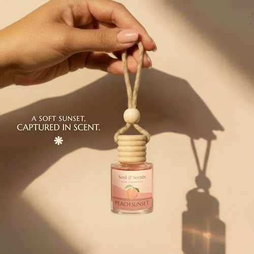 Image of Soul & Scents 16ml Luxury Car Perfumes Sweet Peach | Peach Sunset | 2-in-1 Hanging Pod & AC Vent Air Freshener | Premium Wooden Car Fragrance Accessory | Long Lasting Odour Eliminator | Pack of 2