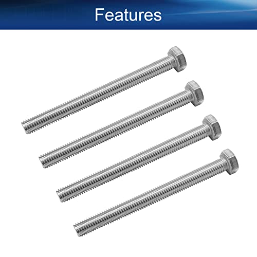 Image of Bettomshin 4Pcs M8 x 100mm Hex Bolts, 304 Stainless Steel 1.25mm Thread Pitch Fully Threaded Metric Hex Head Screw Bolts, Hexagon Screw Bolt, Hex Tap Bolts, Silver, A2-70 (Overall Size 105.3x13x13mm)
