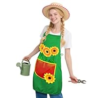 AYBUY Gärtnerschürze, Grün Sonnenblumen Schürze Gärtner, Gärtnerin Kostüm Grillschürze mit Taschen, Unisex Design für Karneval, Kostümpartys und Mottopartys
