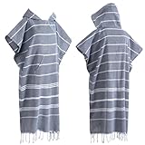 1pcs Turkish Towel Poncho Turkish Cotton Surf Poncho Changing Towels Swim Robe with Pocket Swim Cover Up Wearable Towel Hooded Beach Towel for Adult Man Women Beach Pool (Dark Grey, M)