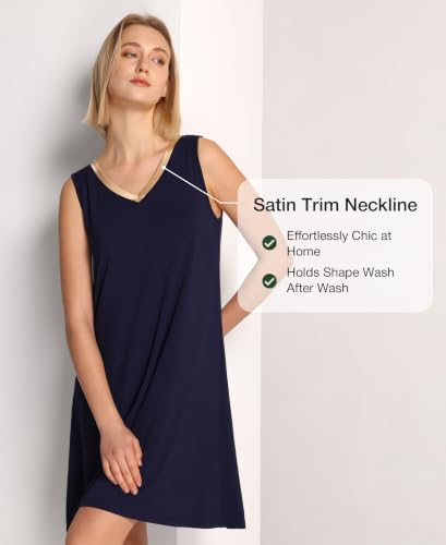 Image of GYS Cooling Bamboo Viscose Nightgowns for Women, Lightweight Sleeveless V Neck Sleep Shirt for Hot Sleepers, Soft Night dress
