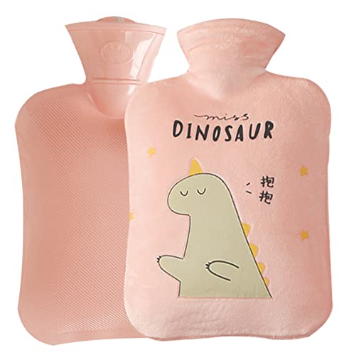 Wärmflasche, 1L PVC Wärmeflasche mit Kuschelweichem Bezug Zur Schmerzlinderung mit Wärme- und Kältetherapie Winterliche Weihnachtsgeschenke für Damen, Herren und Kinder (1L orange-rosa) Cover