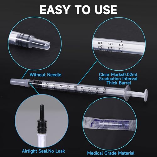 Image of 300 PCS 1ml Syringe Bulk with Cap,1cc Plastic Small Syringes with Cover, Liquid Measuring Syringe, Syringes Tools for Scientific Labs, Feeding Small Pets, Oil or Glue Applicator-Individually Sealed