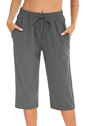 Vlazom Cotton Women's Pajama Bottoms Capri Lounge Pants Casual Cropped Pjs Trouser with Pockets & Drawstring3