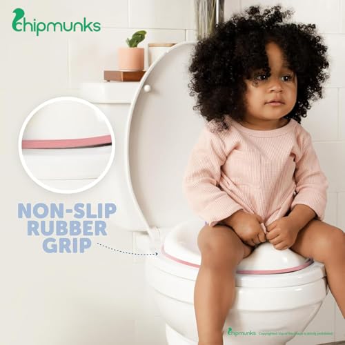 Image of Chipmunks Baby Portable Baby Potty Training Toilet Seat Cover with Non-Slip Base, Splash Guard, and Storage Hook-Ideal for 1-5 Year Child, Fits Round & Oval Western Toilets, Toddler Travel-Friendly
