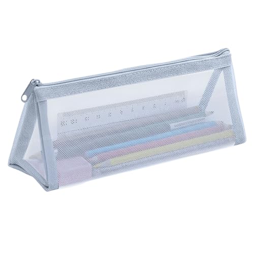 Image of FunBlast Mesh Pencil Case with Smooth Zipper, Single Layer Multi-Purpose Stationary & Pen Pouch for Boys & Girls, Transparent Stationary Bag, Organizer Pouch for Student (Light Grey-C)