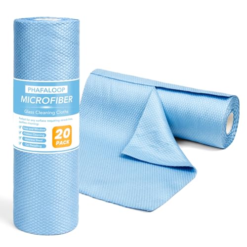 Phafaloop 20 Sheets Microfiber Glass Cleaning Cloth Roll, Fish Scale Streak Free Magic Lint Free Cloth, Window Cleaning Cloths, Shiny Wipes, Cleaning Rags for Glasses, Stainless Steel, Car Mirror