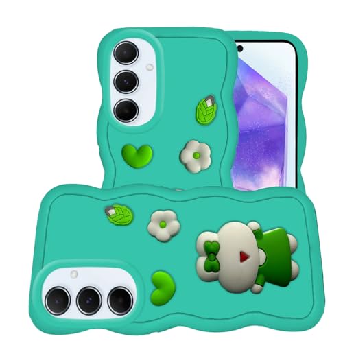 Image of AESTMO Back Case Cover for Samsung Galaxy A35 5G | 3D Cute Fun Cartoon Characters | Anti Slip Grip Cute Wave Curly Frame Shape | Full Body Protection Back Cover for Samsung Galaxy A35 5G (MintGreen)