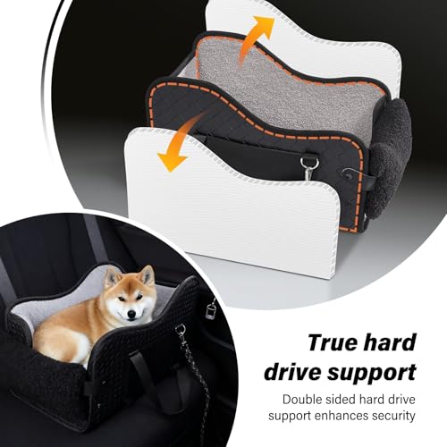 Hunde Autositz für kleine Hunde, Hundesitz Auto Mittelkonsole mit Sicherheitsgurt, Verstellbarem Weichen Kissen, Tragbarer Hundebett Auto für Kleine Haustiere