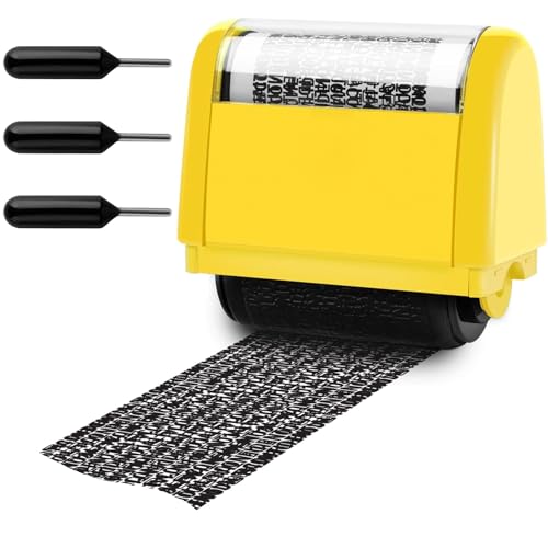 AEEGO Wide Format Identity Theft Protection Roller Stamp for Hiding Sensitive Information, Identity Confidentiality Stamp, Security Stamp Roller for Identity Theft Prevention (3 Refill Inks Included)