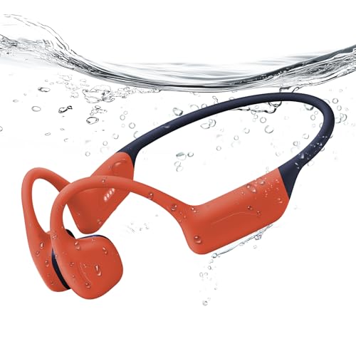 Image of Full-Coverage Liquid Silicone Swimming Headphones, IP68 Waterproof Underwater Headphones, Bluetooth 6.0&MP3 with 32GB Memory Card, Soft /Skin-Comfortable Open Ear Bone Conduction Swim Earbuds(Carrot