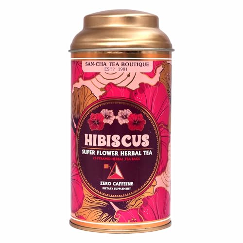 Image of Sancha Tea Boutique Hibiscus Tea | 25 Pyramid Bags | Herbal Caffeine Free Tisane | Sweet Tart Hibiscus Infusion | Wellness & BP Support