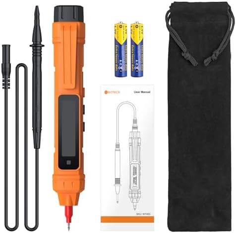 2 in 1 Pen Type Digital Multimeter Non-Contact Voltage Tester 6000 Counts Intelligent Multimeter with LCD Display for AC/DC Voltage Resistance Diode Continuity Capacitance Frequency-Orange