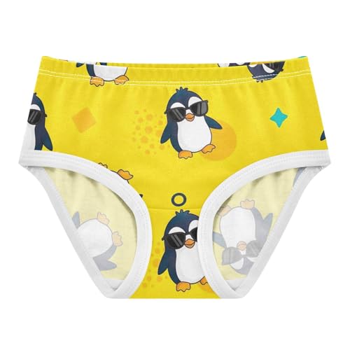 Cartoon Penguins Yellow Underwear for Girls, Toddler Panties, Girls' Cotton Brief Underwear, 2–8 Years