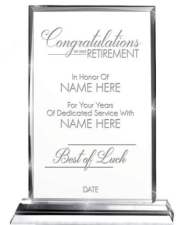 Retirement Employee Appreciation Awards - Personalized Corporate Crystal Trophy Award